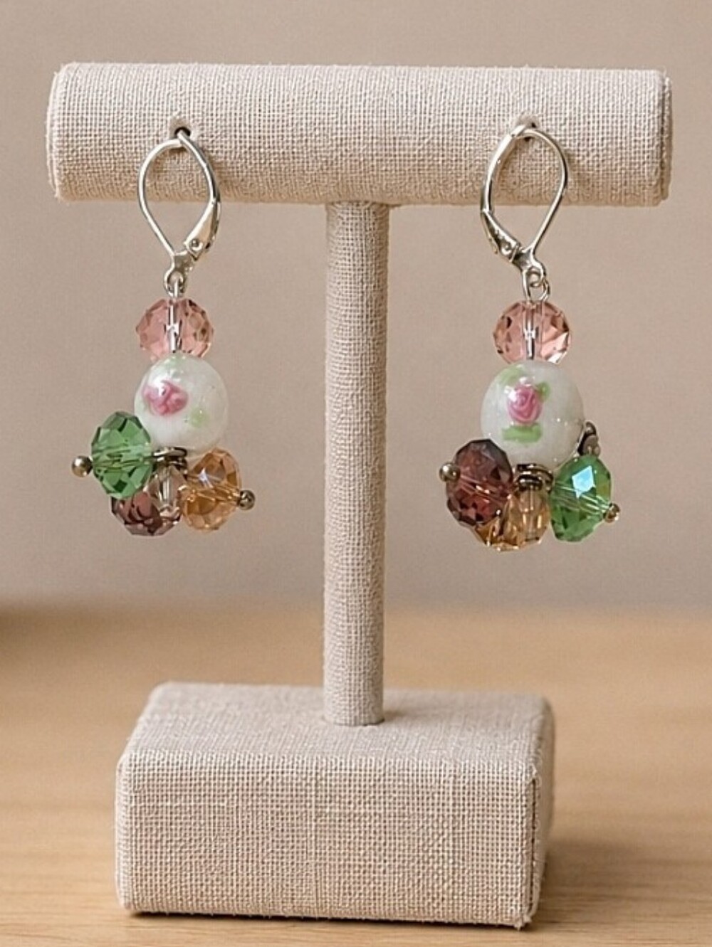 Faceted Crystal Feminine Glass Floral Wedding Cake Beads Earrings Handmade NEW